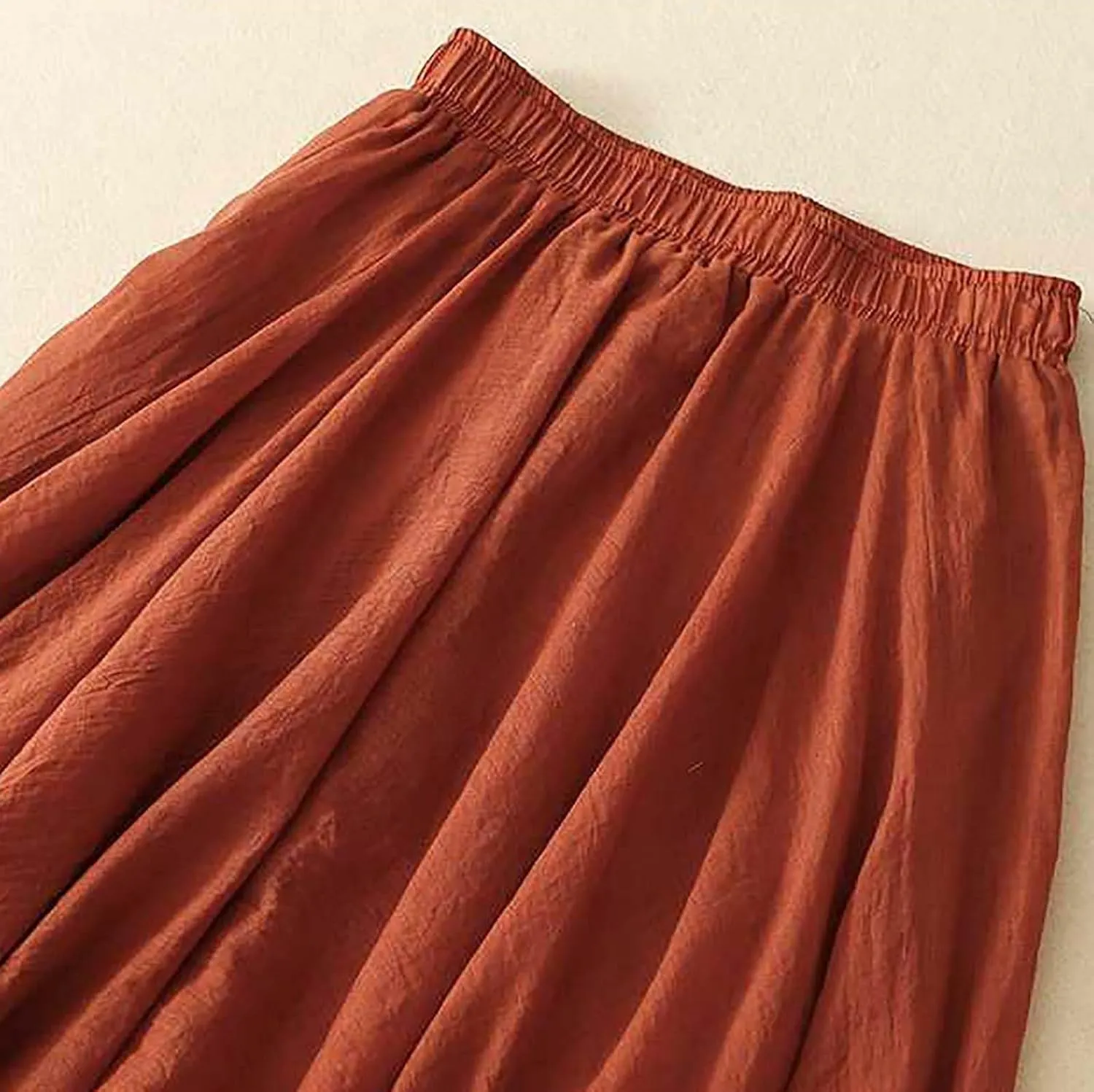 Women's Fashion Skirts Elastic High Waist Skirt Tulle Ruffle Pleated A-Line Swing Midi Skirt Casual Skirt for Women