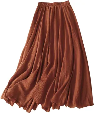 Women's Fashion Skirts Elastic High Waist Skirt Tulle Ruffle Pleated A-Line Swing Midi Skirt Casual Skirt for Women