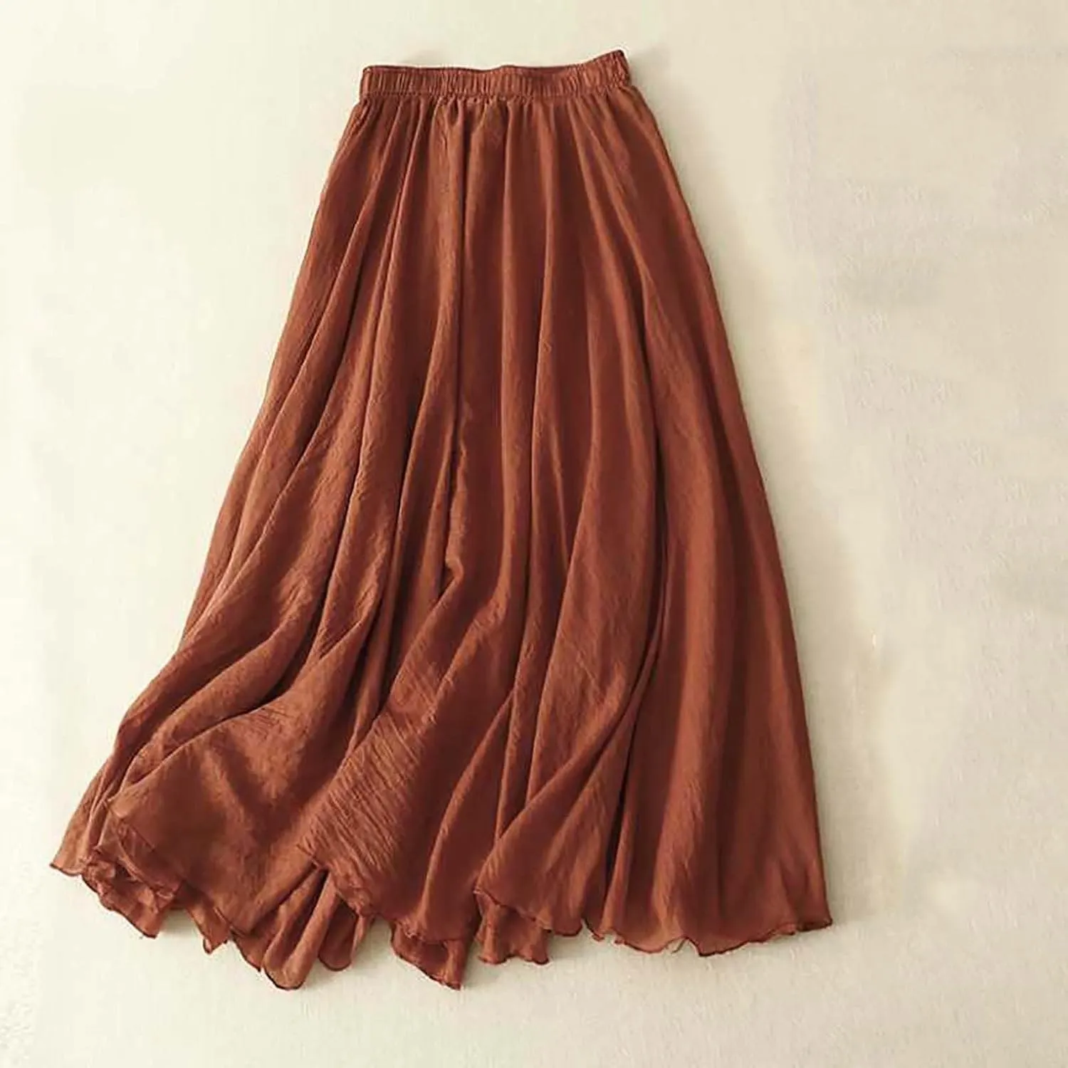 Women's Fashion Skirts Elastic High Waist Skirt Tulle Ruffle Pleated A-Line Swing Midi Skirt Casual Skirt for Women