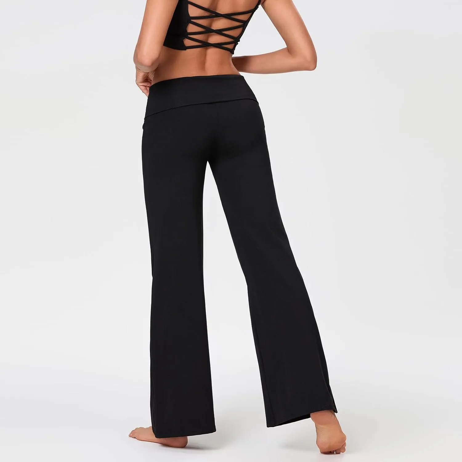Women's Flare Yoga Pants Y2K Fold Over Stretchy Leggings Low Waist Slim Fit Bootcut Straight Leg Lounge Sweatpants