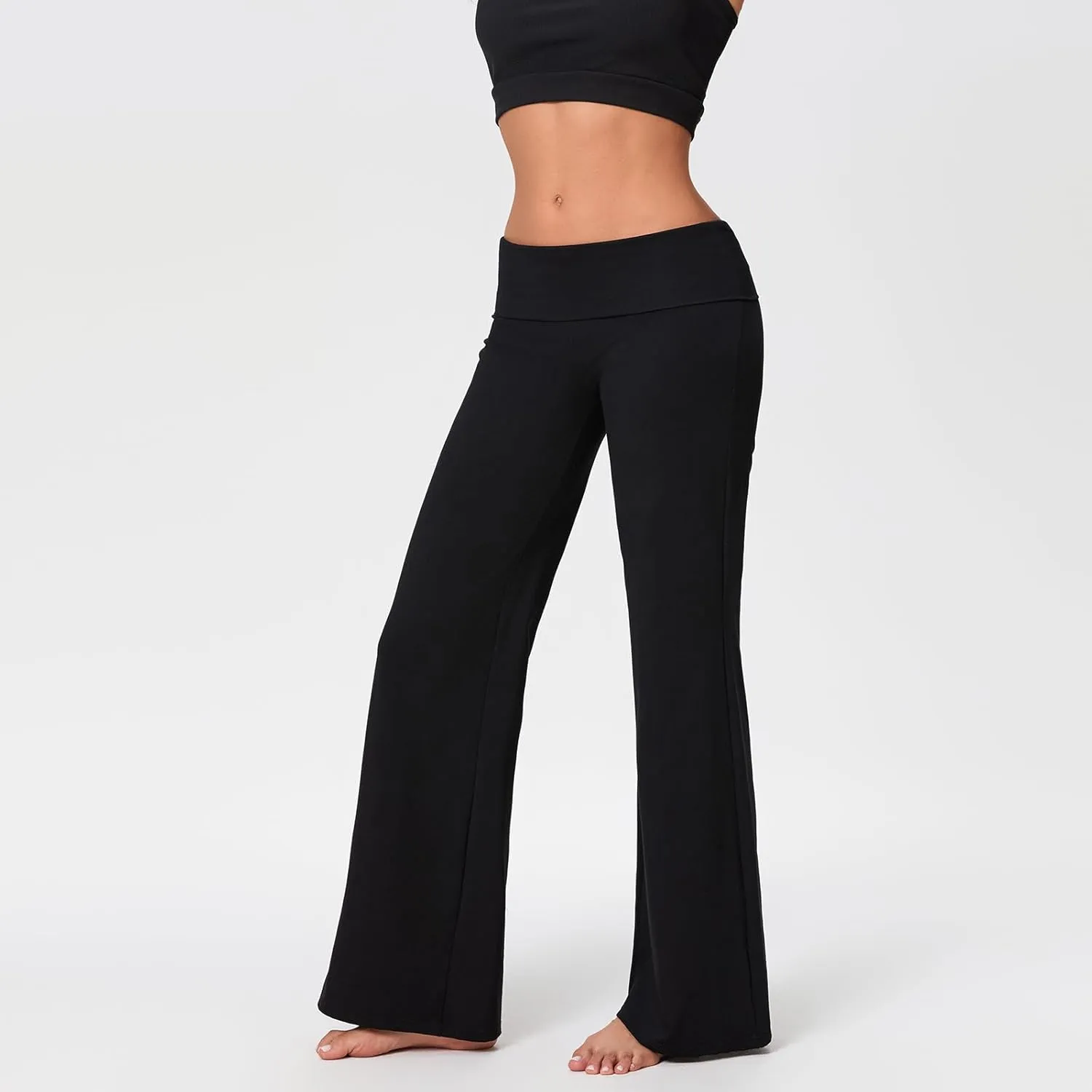 Women's Flare Yoga Pants Y2K Fold Over Stretchy Leggings Low Waist Slim Fit Bootcut Straight Leg Lounge Sweatpants