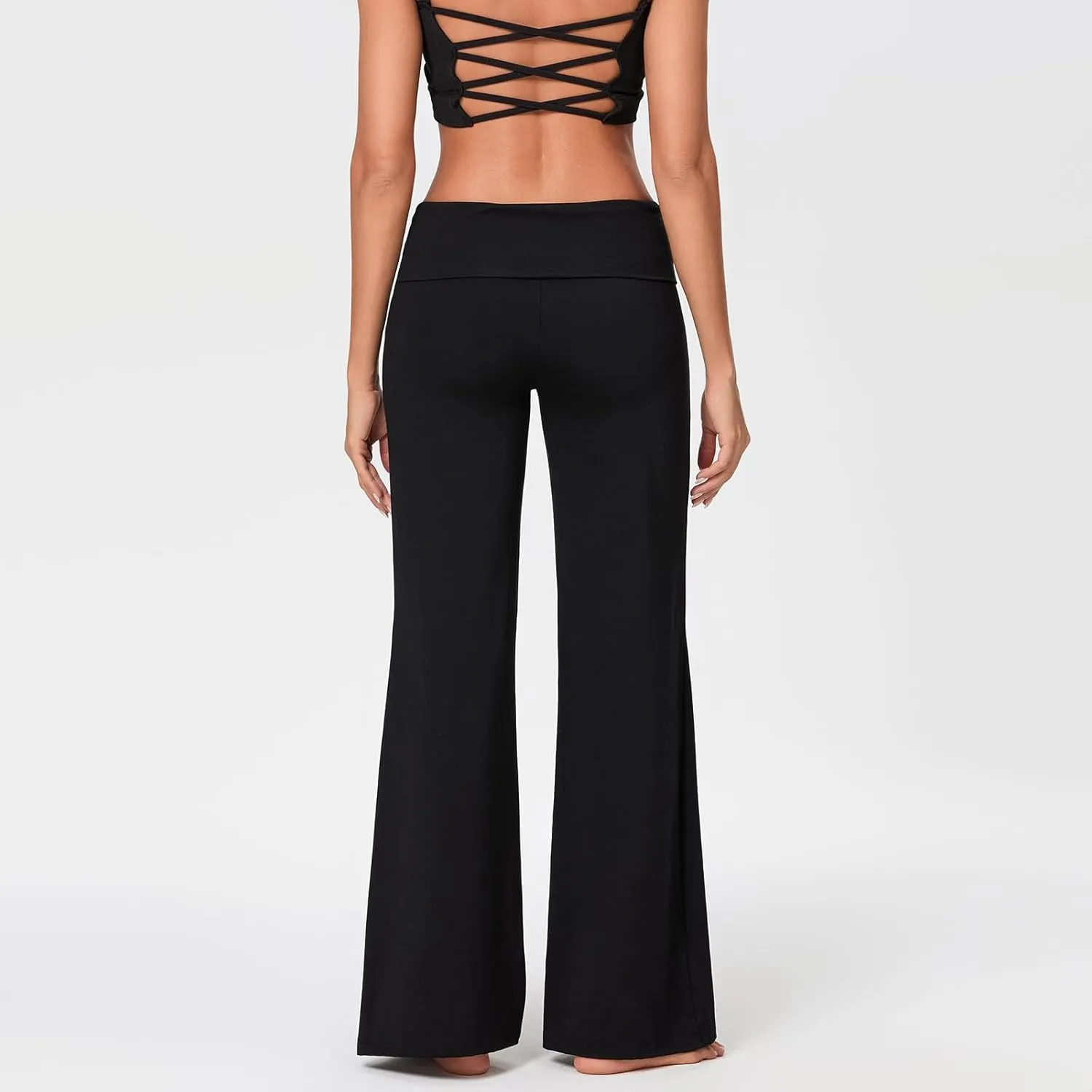 Women's Flare Yoga Pants Y2K Fold Over Stretchy Leggings Low Waist Slim Fit Bootcut Straight Leg Lounge Sweatpants