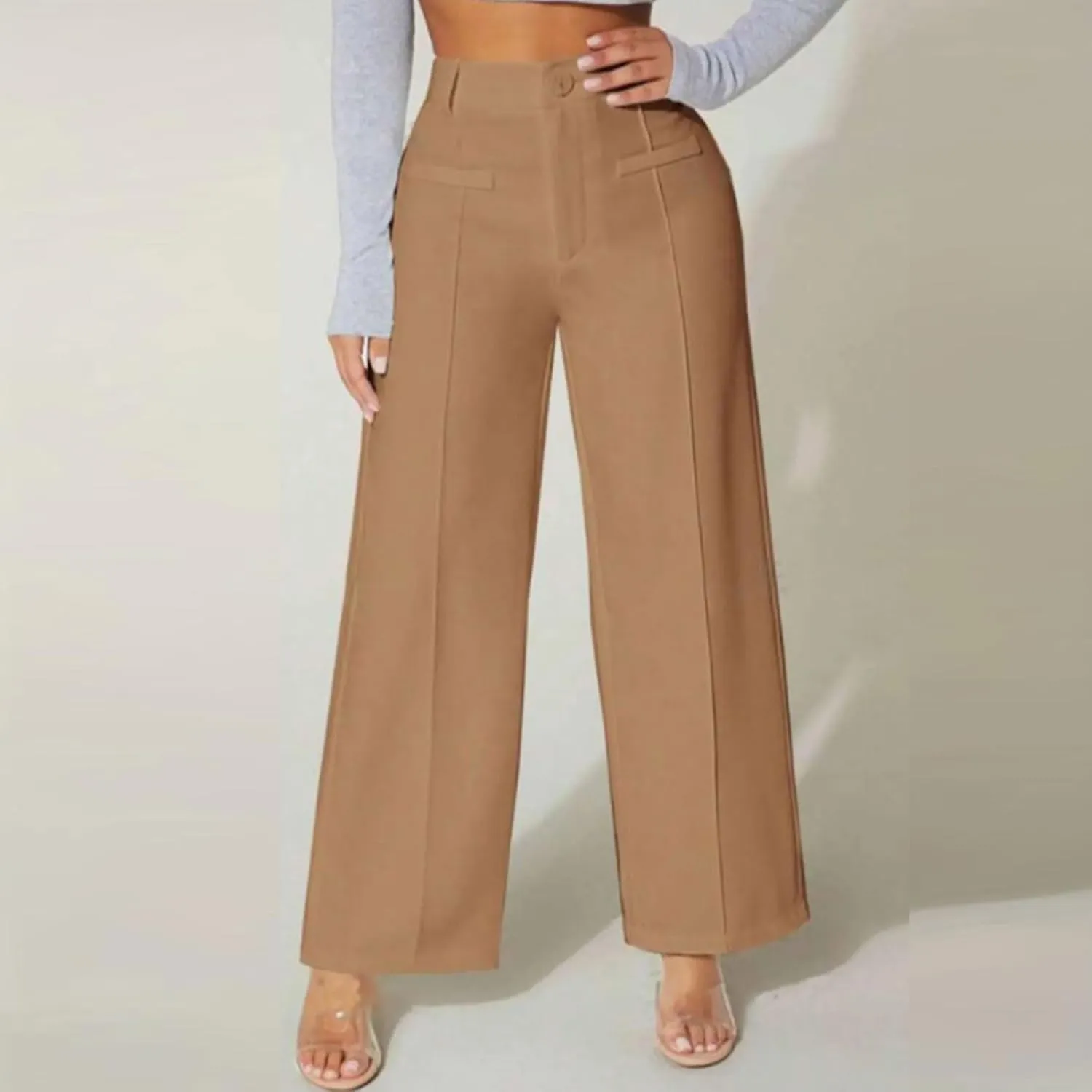 Women's High Waist Pants Trendy Drape Straight Dress Pants Fall Casual Wild Long Trousers Comfy High-end Pants