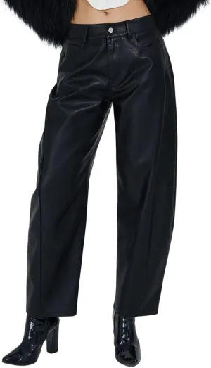 Women's High Waist Wide Leg PU Faux Leather Cropped Pants Culottes Trousers Culottes