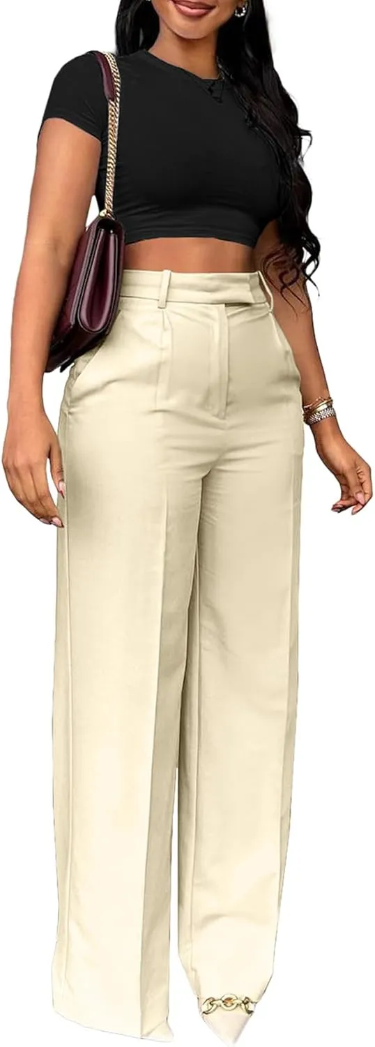 Women's High Waisted Dress Pants Stretchy Business Casual Pants Straight Leg Work Trousers with Pockets