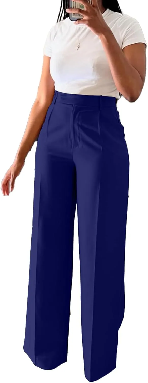 Women's High Waisted Dress Pants Stretchy Business Casual Pants Straight Leg Work Trousers with Pockets