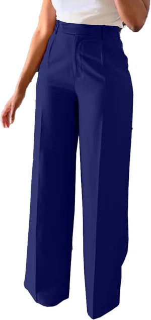 Women's High Waisted Dress Pants Stretchy Business Casual Pants Straight Leg Work Trousers with Pockets