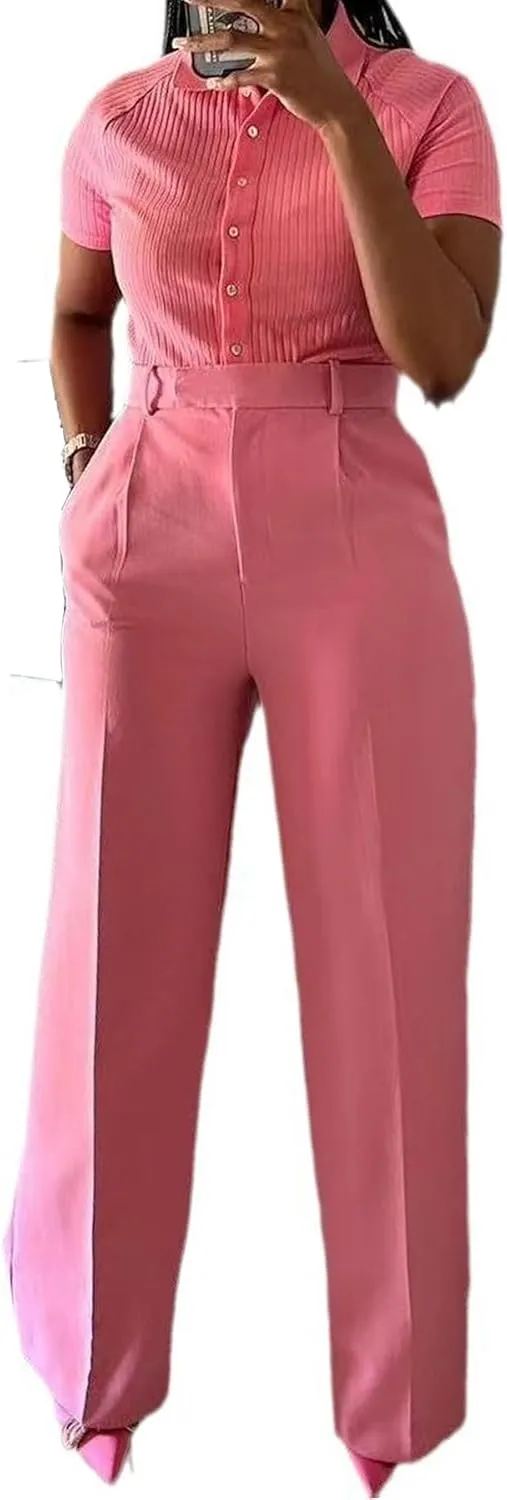 Women's High Waisted Dress Pants Stretchy Business Casual Pants Straight Leg Work Trousers with Pockets