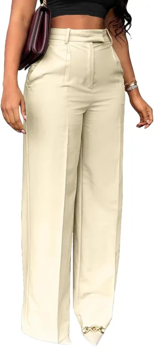 Women's High Waisted Dress Pants Stretchy Business Casual Pants Straight Leg Work Trousers with Pockets