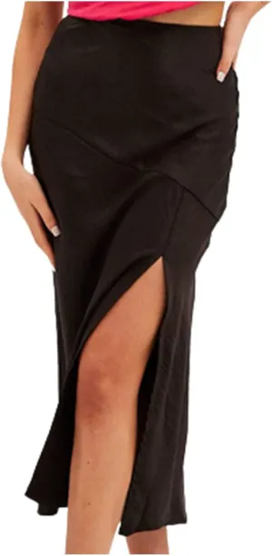 Women's Long Satin Skirts High Waisted Split Bodycon Skirt Elegant Cocktail Party Wedding Flared A-Line Midi Skirts