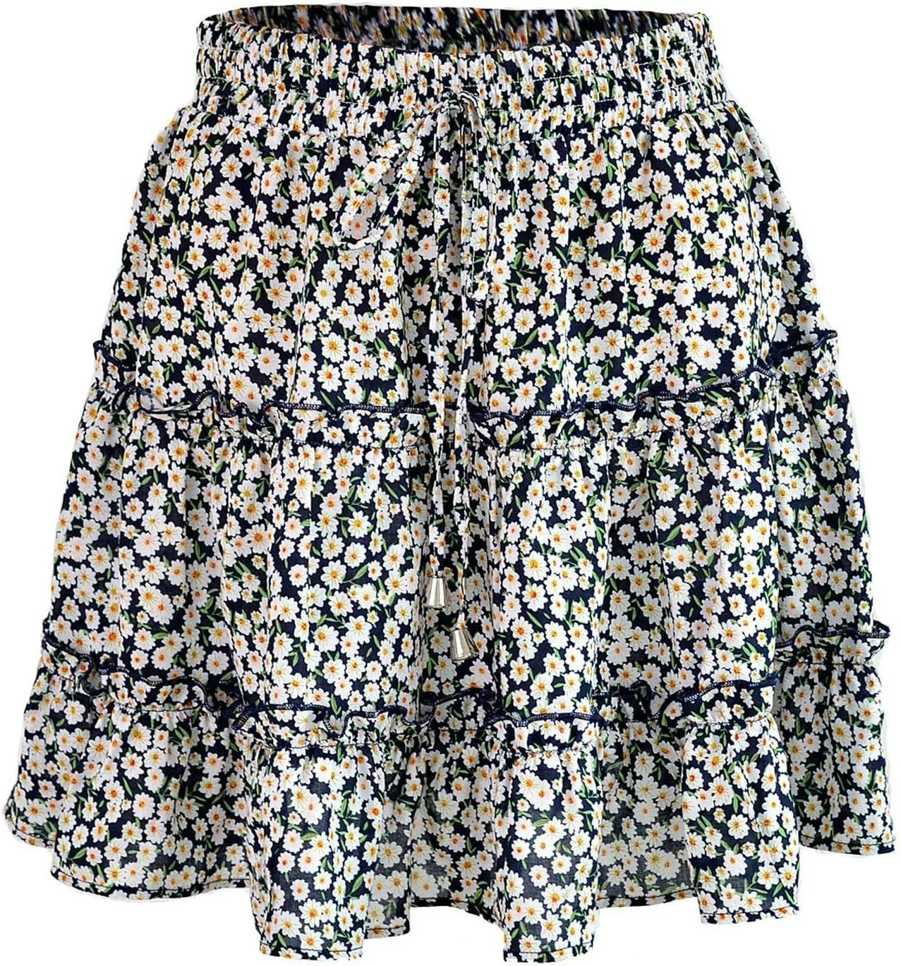 Women's Mini Skirt Summer Casual Stretch Waist Print Pleated Flared A Line Skater Shirt, S-2XL