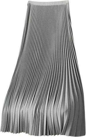 Womens Pleated Midi Skirt, High Waist Swing Boho Pleated Skirt Casual Elastic A line Flowy Long Skirts