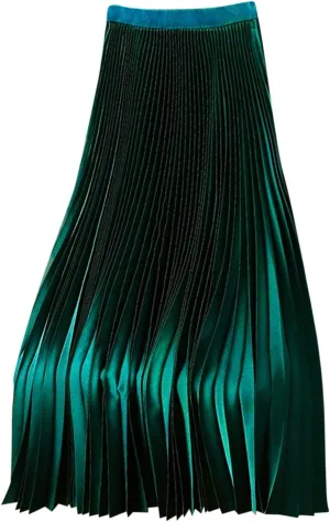 Womens Pleated Midi Skirt, High Waist Swing Boho Pleated Skirt Casual Elastic A line Flowy Long Skirts