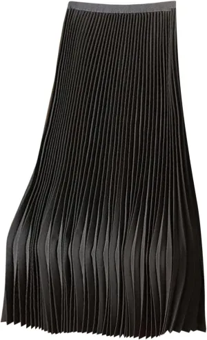 Womens Pleated Midi Skirt, High Waist Swing Boho Pleated Skirt Casual Elastic A line Flowy Long Skirts