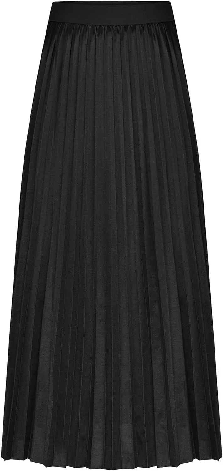 Womens Pleated Midi Skirt, High Waist Swing Boho Pleated Skirt Casual Elastic A line Flowy Long Skirts