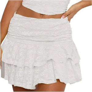 Women's Pleated Mini Skirt Sexy Lace High Waisted Ruffles Lingerie Short Skirts 2025 Elegant Pleated Layered Skirts