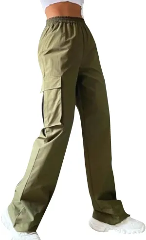 Women's Street Style High Waisted Pocket Wide Leg Work Dressy Casual Loose Fit