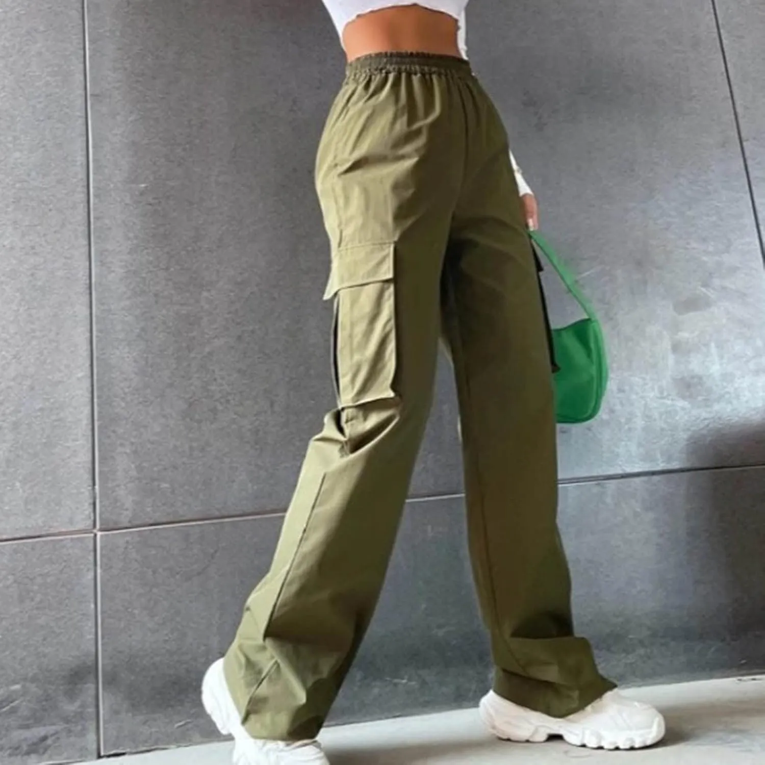 Women's Street Style High Waisted Pocket Wide Leg Work Dressy Casual Loose Fit