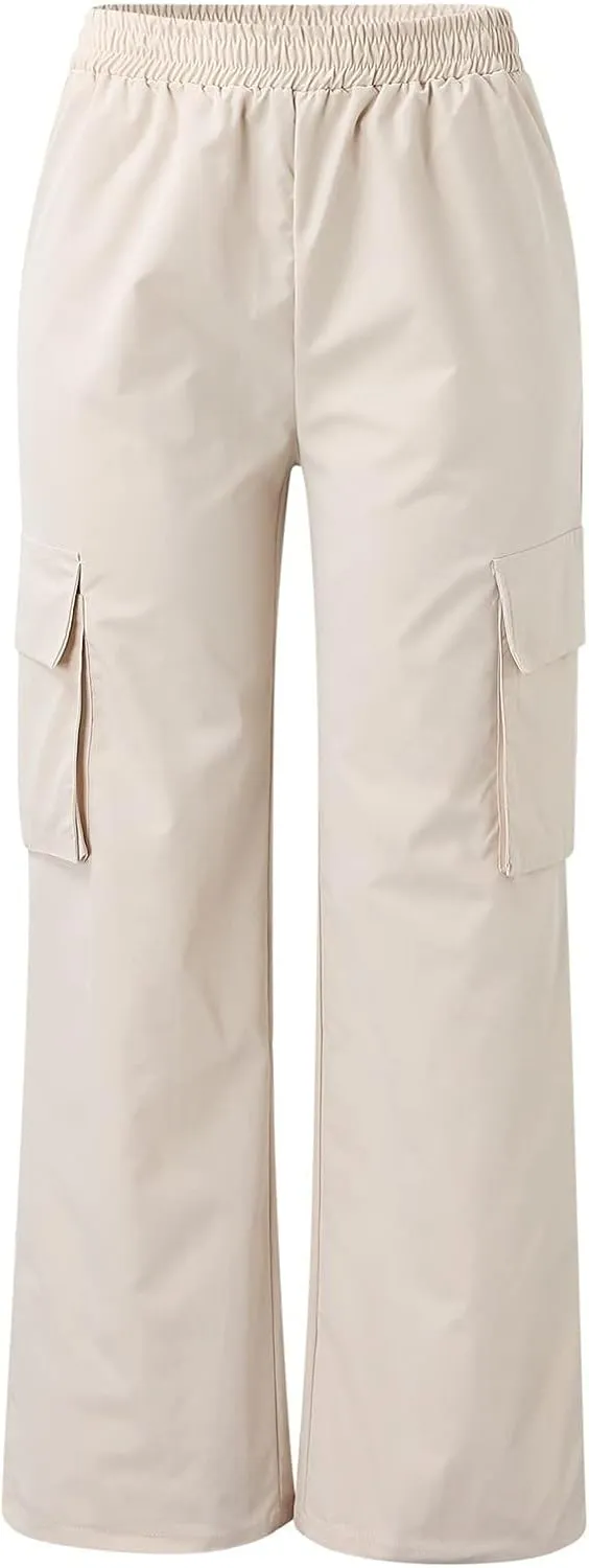 Women's Street Style High Waisted Pocket Wide Leg Work Dressy Casual Loose Fit