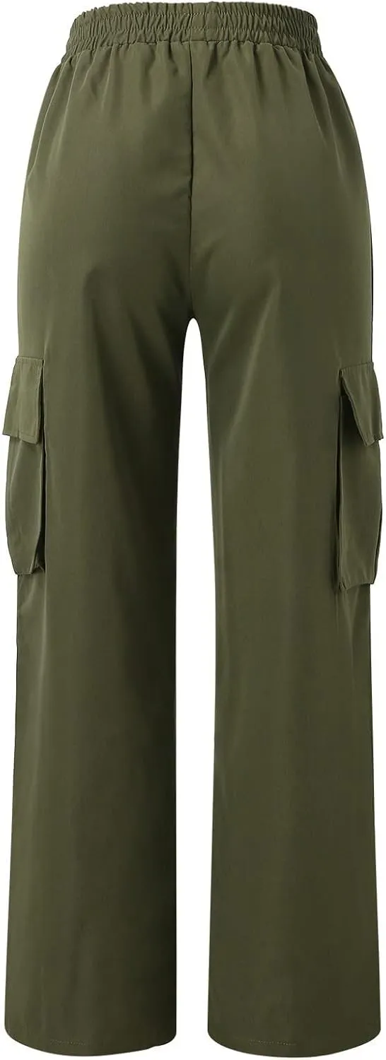 Women's Street Style High Waisted Pocket Wide Leg Work Dressy Casual Loose Fit