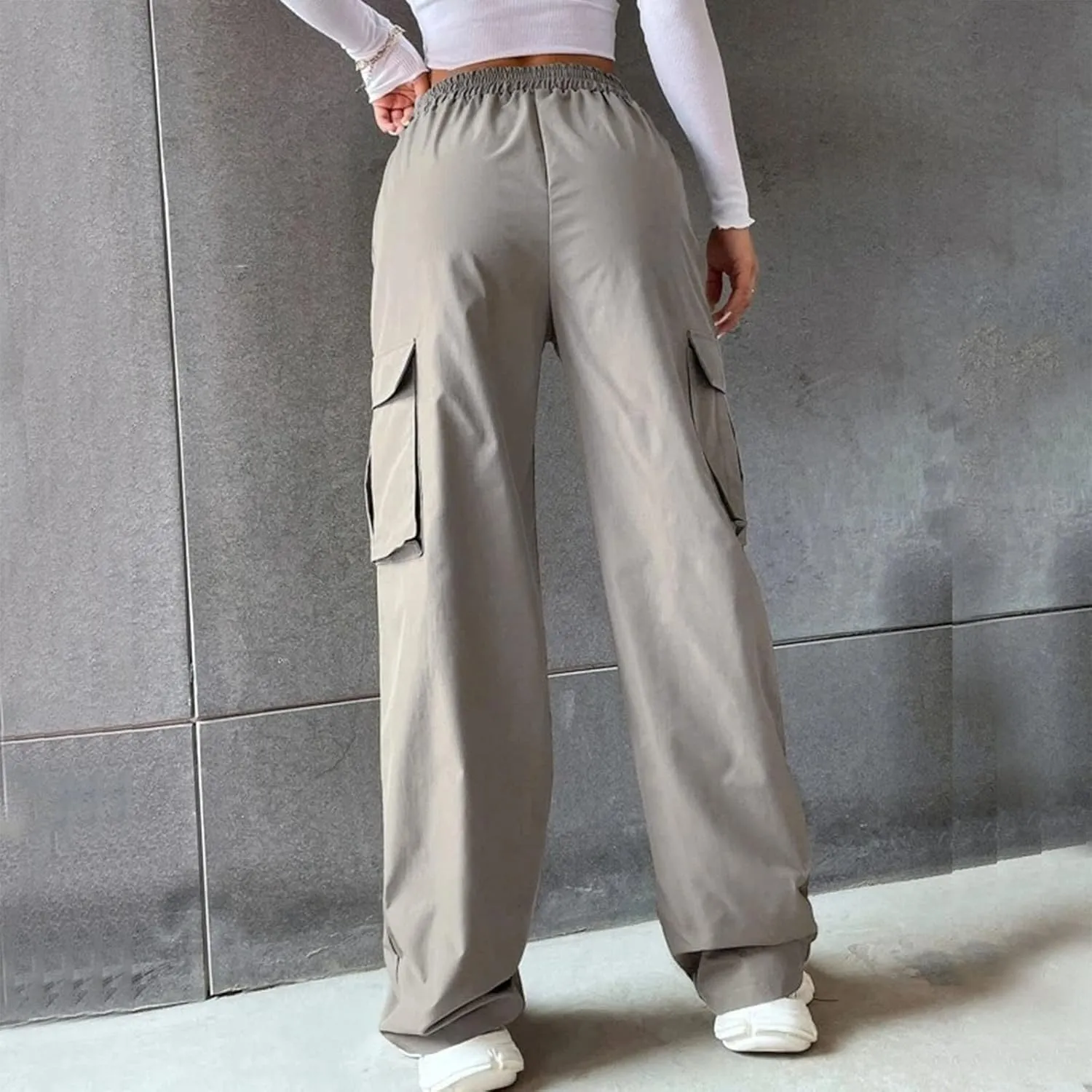 Women's Street Style High Waisted Pocket Wide Leg Work Dressy Casual Loose Fit