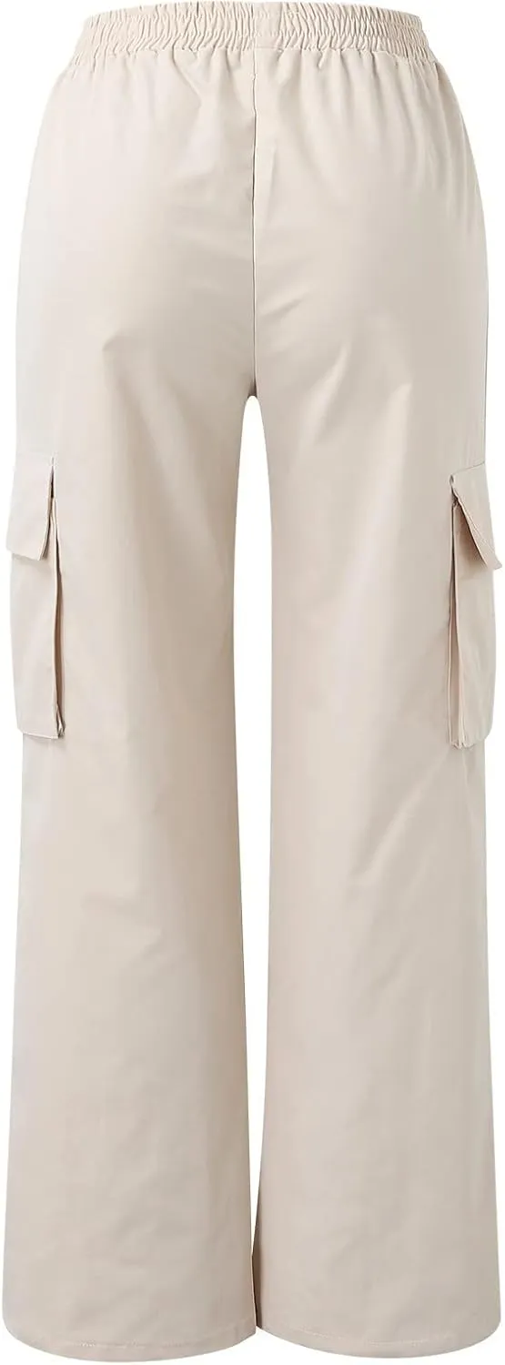 Women's Street Style High Waisted Pocket Wide Leg Work Dressy Casual Loose Fit