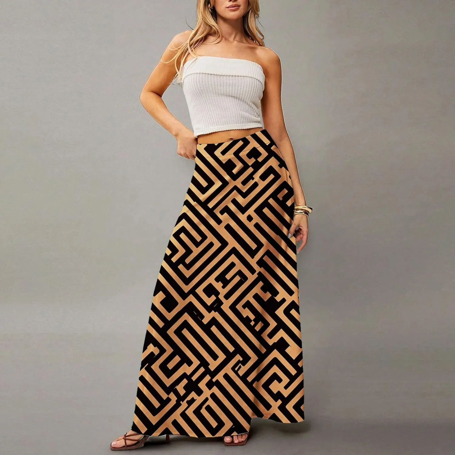 Women's Summer Skirt Trendy 2025 Floral A-Line Elastic High Waisted Skirts with Pockets Cute Elegant Boho Skirt