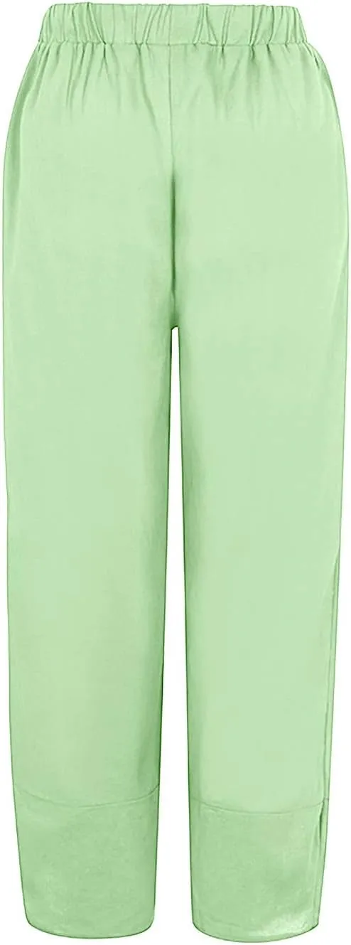 Womens Summer Wide Leg Linen Cropped Pant Dandelions Graphic Tulip Hem Trousers Lightweight Loose Fit Outfits with Pockets