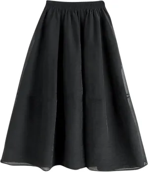 Women's Tulle Skirt Solid Color Elastic High Waisted Layered Pleated Skirts Casual Fashion Lightweight Beach Skirt