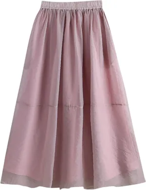 Women's Tulle Skirt Solid Color Elastic High Waisted Layered Pleated Skirts Casual Fashion Lightweight Beach Skirt