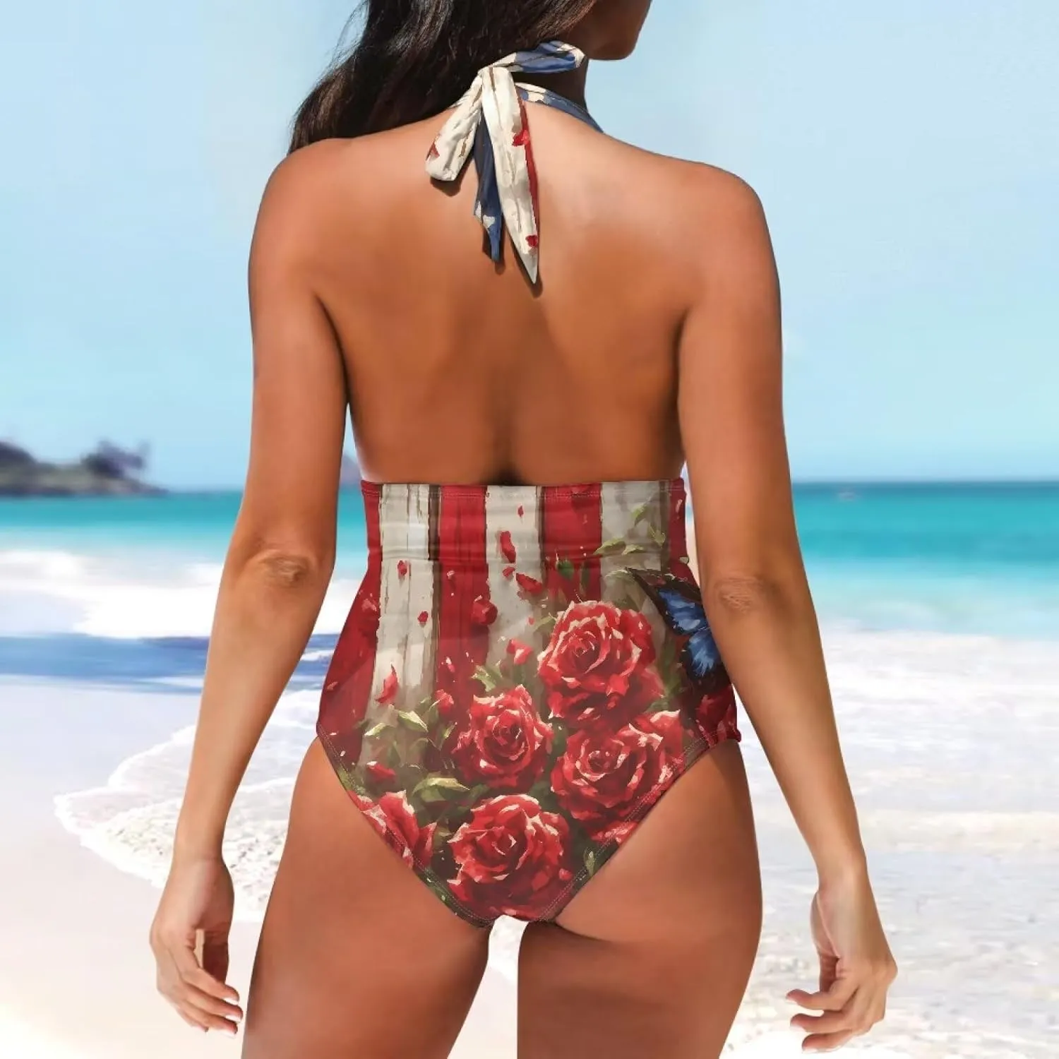 Womens Tummy Control Swimwear Halter One Piece Slimming Swimsuit Womens Ruched Push Up Bathing Suit S-3XL