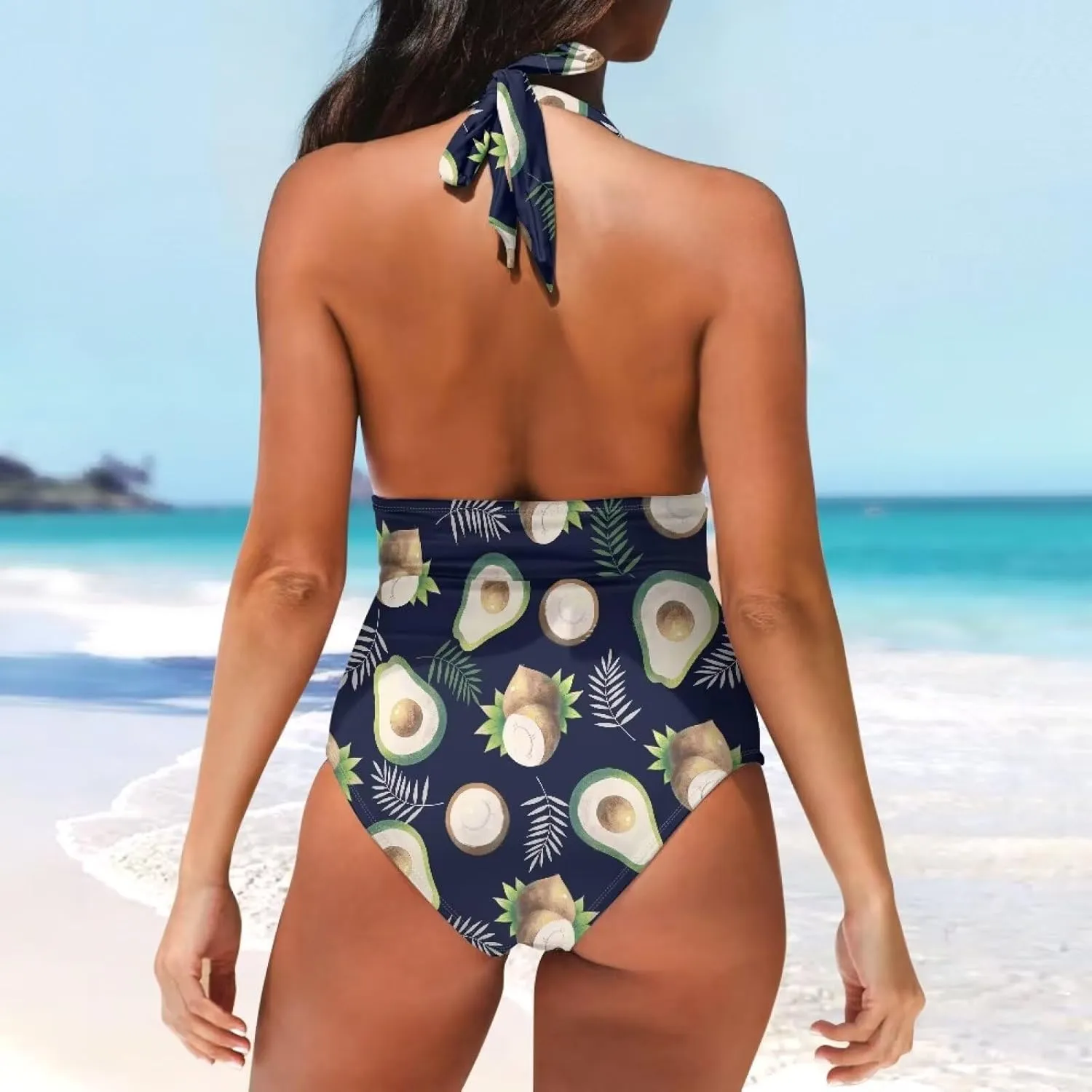 Womens Tummy Control Swimwear Halter One Piece Slimming Swimsuit Womens Ruched Push Up Bathing Suit S-3XL