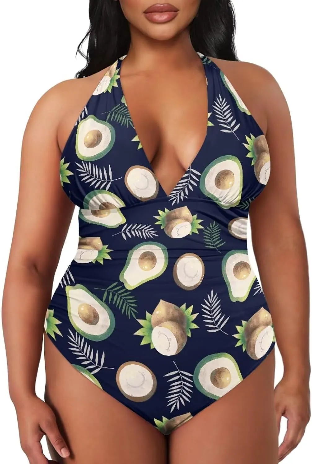 Womens Tummy Control Swimwear Halter One Piece Slimming Swimsuit Womens Ruched Push Up Bathing Suit S-3XL