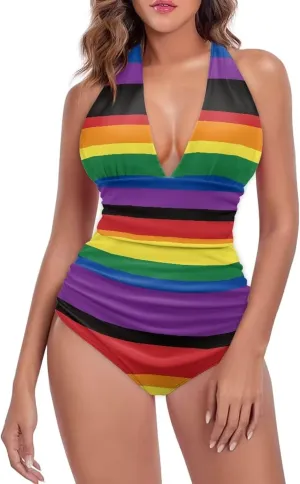 Womens Tummy Control Swimwear Halter One Piece Slimming Swimsuit Womens Ruched Push Up Bathing Suit S-3XL