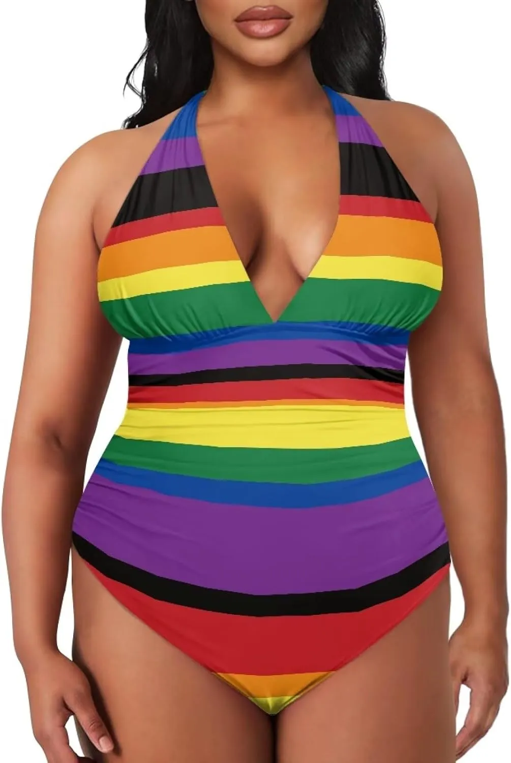 Womens Tummy Control Swimwear Halter One Piece Slimming Swimsuit Womens Ruched Push Up Bathing Suit S-3XL