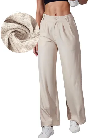Women's Waffle Knit Pants Wide Leg Dress Pants Plicated Casual Slacks Work Trousers 27"/29"