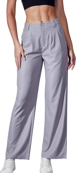Women's Waffle Knit Pants Wide Leg Dress Pants Plicated Casual Slacks Work Trousers 27"/29"