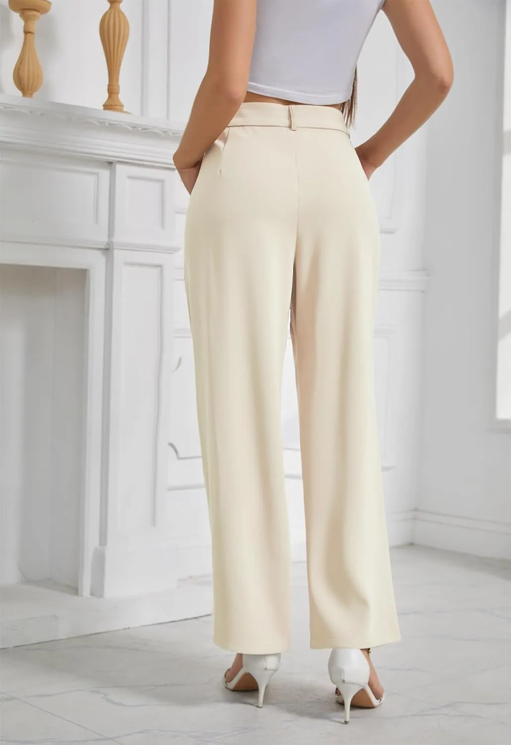 Womens Wide Leg Business Casual Pants High Waisted Straight Leg Pants Work Trousers with Pockets Slacks for Women