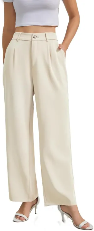 Womens Wide Leg Business Casual Pants High Waisted Straight Leg Pants Work Trousers with Pockets Slacks for Women
