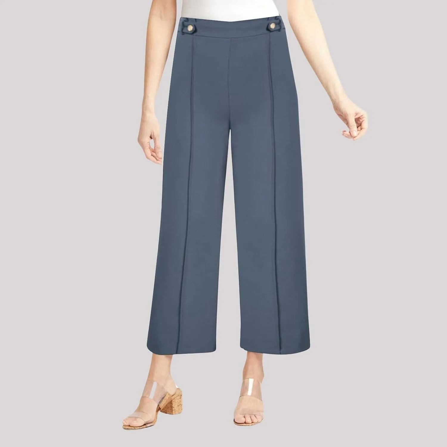 Women's Wide Leg Capri Pants High Waist Dress Business Work Bootcut Stretch Baggy Trouser Trendy Straight Suit Pants