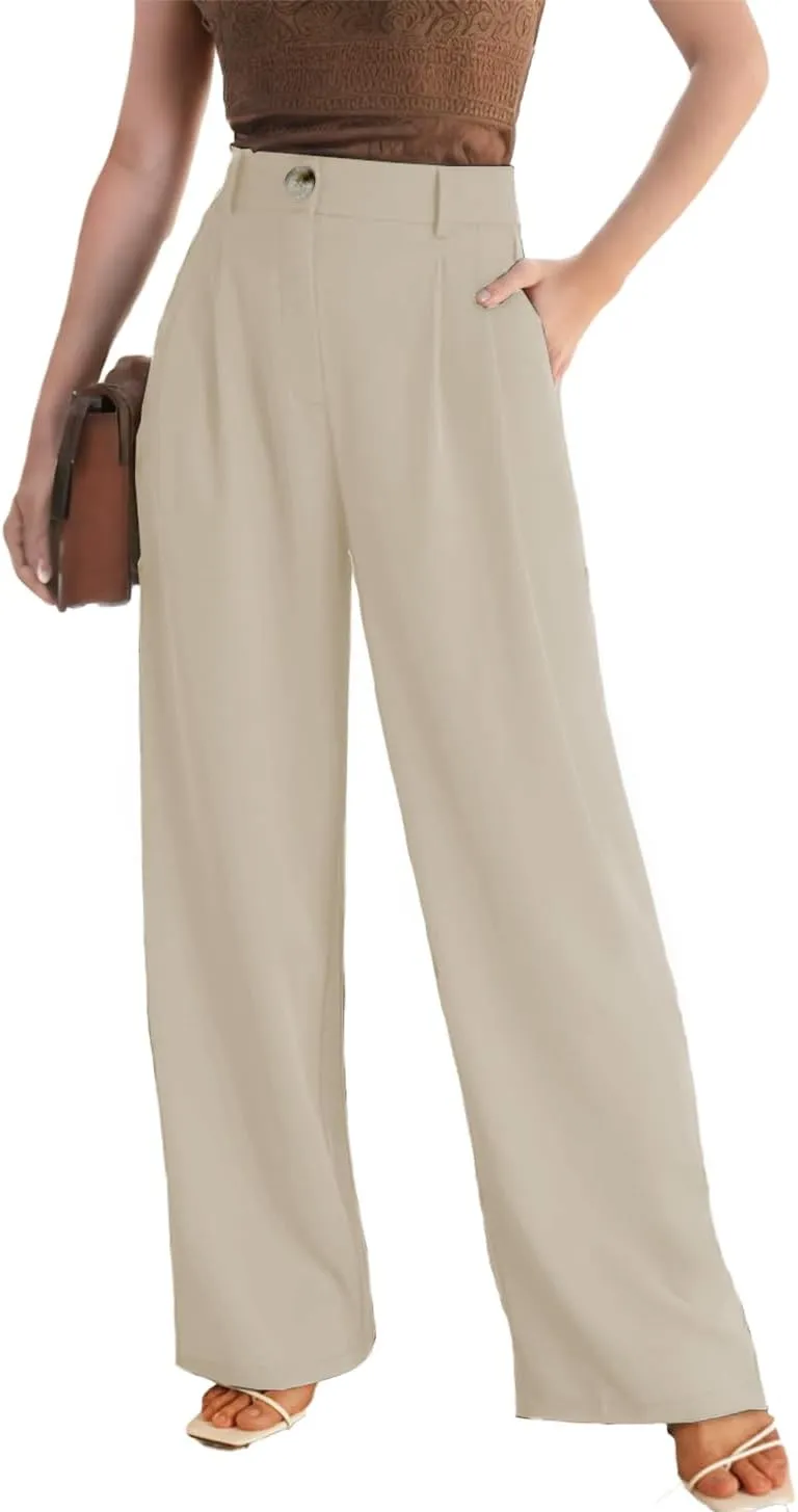 Women's Wide Leg Dress Pants High Waisted Business Casual Work Trousers with Pockets