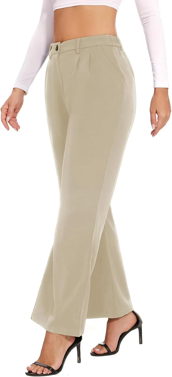 Women's Wide Leg Dress Pants High Waisted Business Casual Work Trousers with Pockets