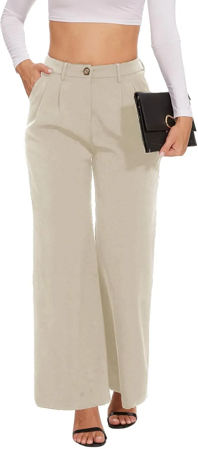 Women's Wide Leg Dress Pants High Waisted Business Casual Work Trousers with Pockets