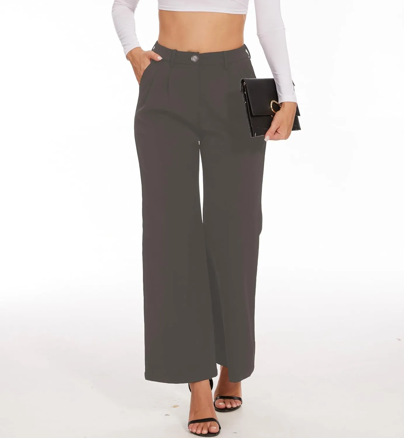 Women's Wide Leg Dress Pants High Waisted Business Casual Work Trousers with Pockets