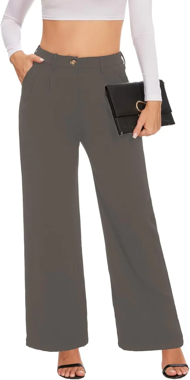 Women's Wide Leg Dress Pants High Waisted Business Casual Work Trousers with Pockets