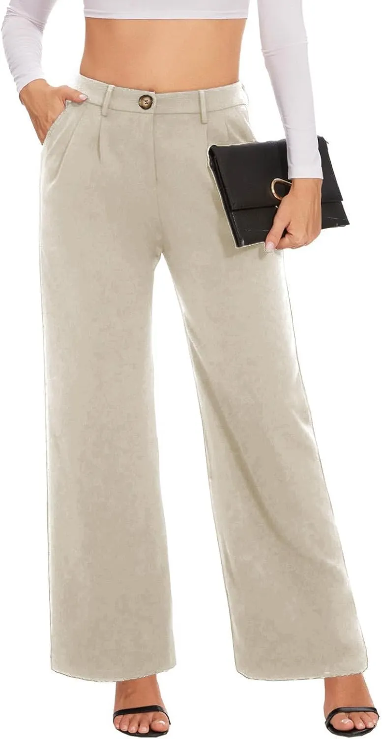 Women's Wide Leg Dress Pants High Waisted Business Casual Work Trousers with Pockets