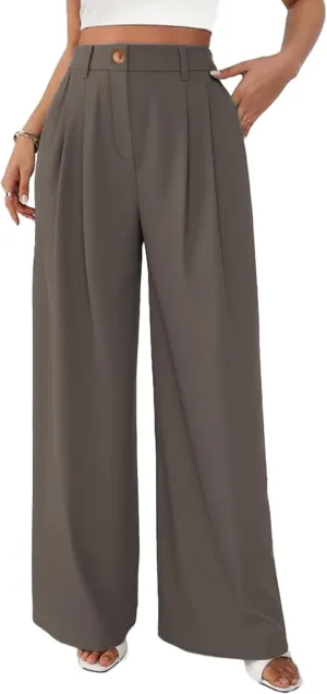 Women's Wide Leg Dress Pants High Waisted Business Casual Work Trousers with Pockets