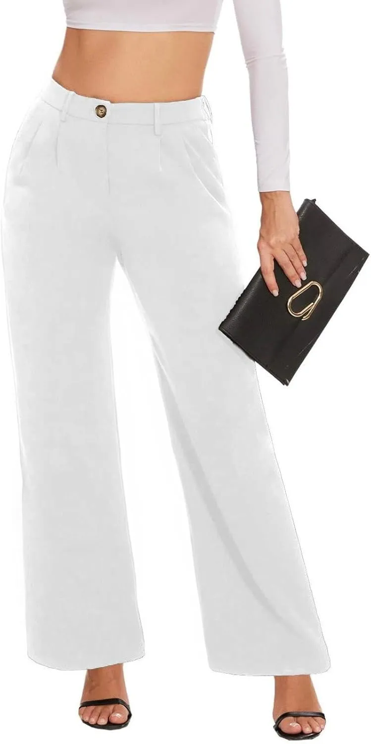 Women's Wide Leg Dress Pants High Waisted Business Casual Work Trousers with Pockets