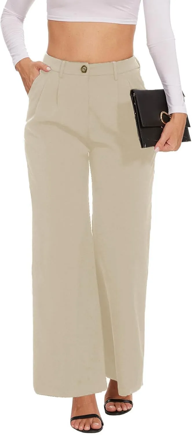 Women's Wide Leg Dress Pants High Waisted Business Casual Work Trousers with Pockets