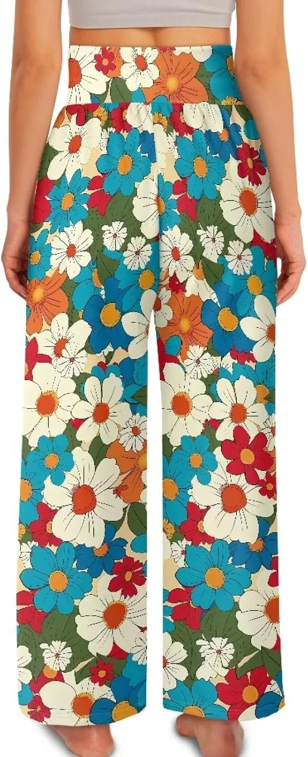 Women's Wide Leg Pants High Waisted Lounge Palazzo Pants Casual Loose Beach Pant Travel Trousers with Pockets